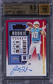 2020 Panini Contenders "Rookie Ticket Autographs" Red Zone #104A Justin Herbert Signed Rookie Card – True Gem Example – BGS GEM MINT 9.5/BGS 10